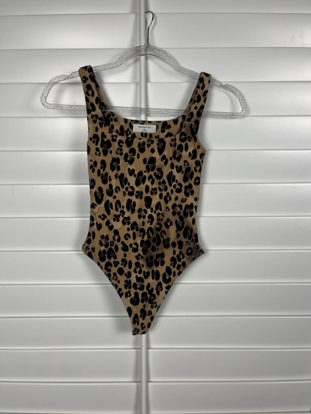 Babaton Leopard Print Square Neck Thong Bodysuit Women’s XXS Stretch Y2K
